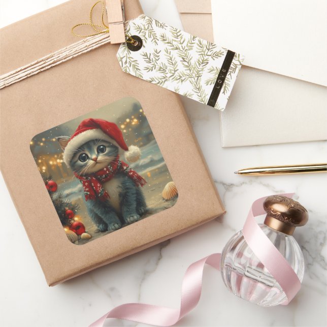Adesivo Quadrado Praia de Natal de Gato Azul Oriental (Presentear)