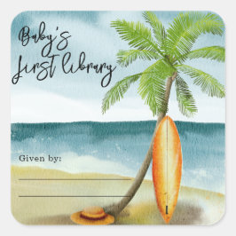 Adesivo Quadrado praia do surf - primeira biblioteca do bebê