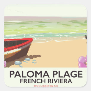 Adesivo Quadrado Praia Paloma, pôster de viagem da Riviera Francesa