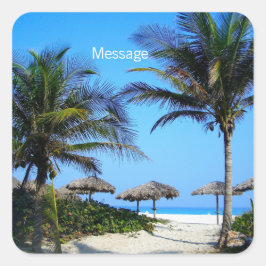 Adesivo Quadrado Praia Sandy com Palmeiras e Oval de Vista Oceânica