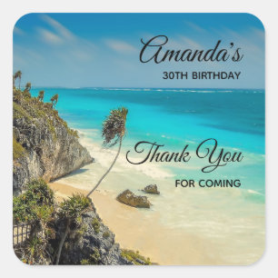 Adesivo Quadrado Praia Tropical com Árvores de Palma Vestidas por V