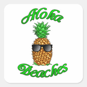 Adesivo Quadrado Praias havaianas engraçadas do abacaxi Aloha