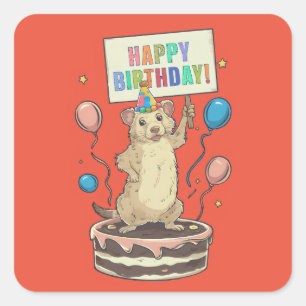 Adesivo Quadrado prairie dog parado no bolo feliz e sinal de aniver