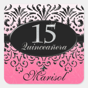 Adesivo Quadrado Prata branca preta 15o Quinceanera do olhar do