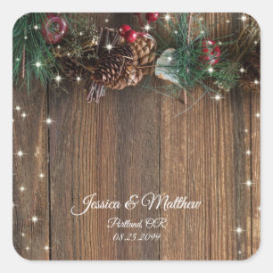 Adesivo Quadrado Prata de Natal Russo Pine Garland Neve