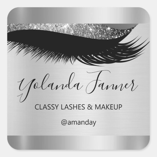 Adesivo Quadrado Prata exclusiva de Eyelash, artista de ativação pr (Frente)