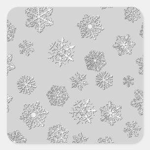 Adesivo Quadrado Prateie 3 flocos de neve de d em um fundo de prata