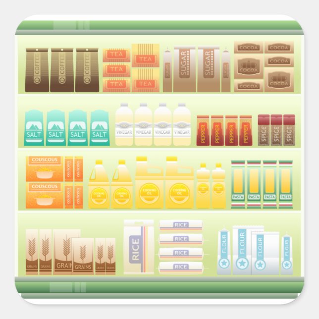Adesivo Quadrado prateleira de supermercado grãos de café (Frente)