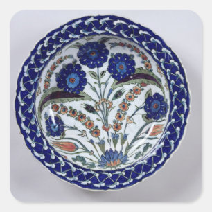 Adesivo Quadrado Prato com uma decoração floral, Iznik
