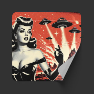 Adesivo Quadrado Prato Voador Antigo Pin-up