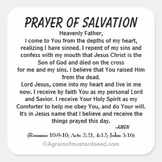 ADESIVO QUADRADO PRAYER OF SALVATION