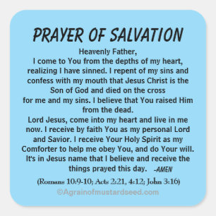 ADESIVO QUADRADO PRAYER OF SALVATION