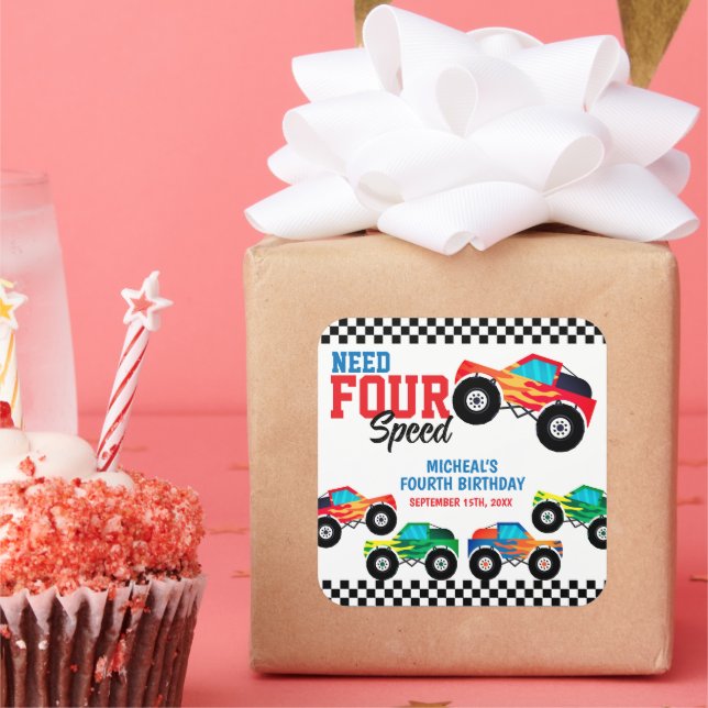 Adesivo Quadrado Precisa de um Caminhão Monstro de Quatro Velocidad (Festa)