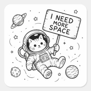 Adesivo Quadrado Preciso de Mais Espaço Gato Astronauta Engraçado