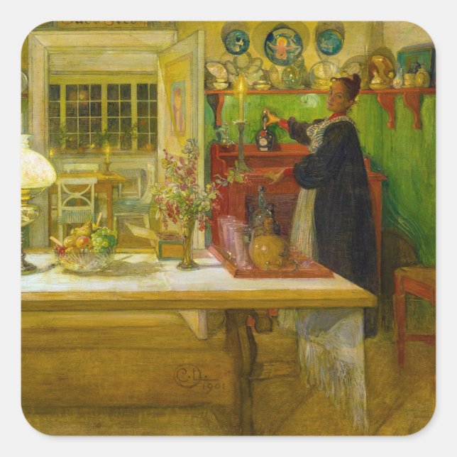 Adesivo Quadrado Preparando-se para um jogo, 1901, por Carl Larsson (Frente)