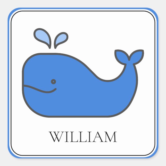 Adesivo Quadrado Preppy Blue Whale Personalizado (Frente)