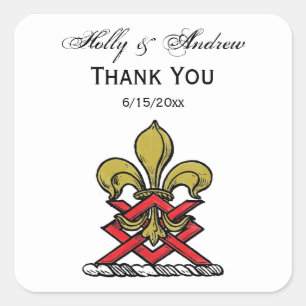 Adesivo Quadrado Preppy Dourado Red Heraldic Crest Fleur de Lis Emb