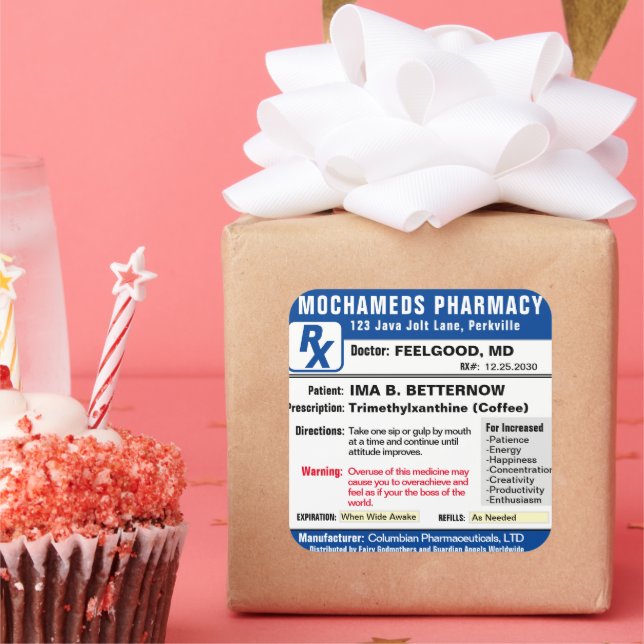 Adesivo Quadrado Prescrição do Vinheta Retangular de Café (Festa)