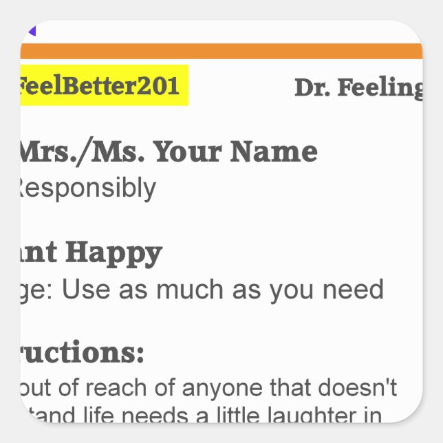 Adesivo Quadrado Prescrição engraçada do rx (Frente)