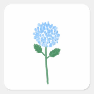 Adesivo Quadrado Presente Botânico de Hortênsia Azul Suave