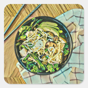 Adesivo Quadrado presente de aniversário do Ramen