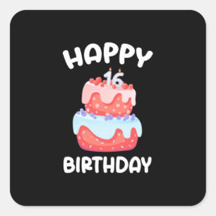 Adesivo Quadrado Presente de aniversário Feliz 16.o aniversário