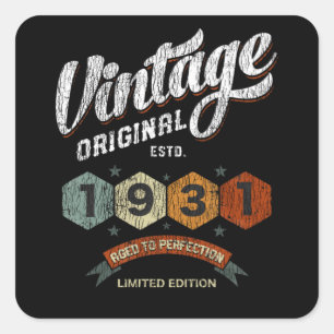 Adesivo Quadrado Presente de Aniversário Vintage 1931 Envelhecido à