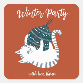 Adesivo Quadrado Presente de Brinquedo de Natal da Festa de inverno