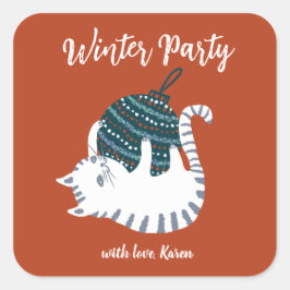 Adesivo Quadrado Presente de Brinquedo de Natal da Festa de inverno