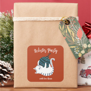 Adesivo Quadrado Presente de Brinquedo de Natal da Festa de inverno