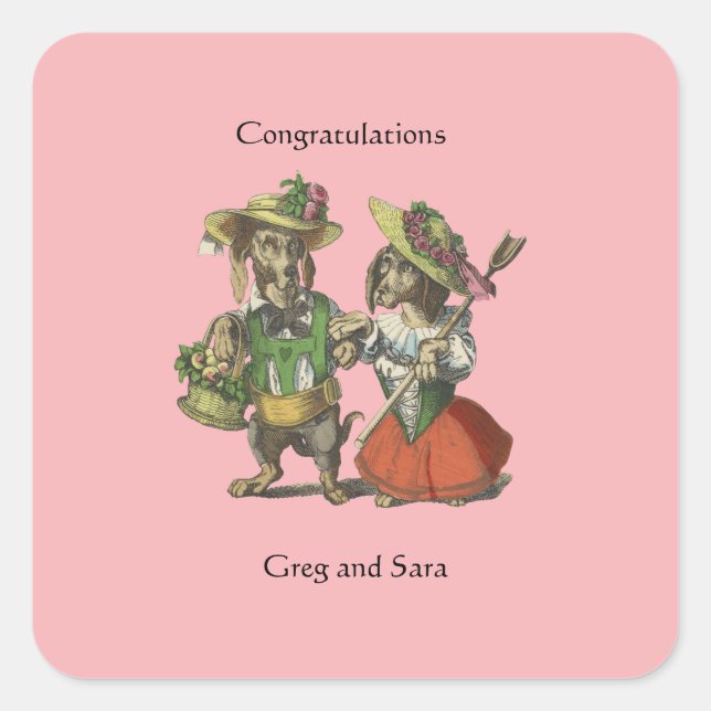 Adesivo Quadrado Presente de cães vitorianos (Frente)