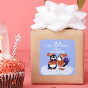 Adesivo Quadrado Presente de Chá de fraldas de aniversário de neve 