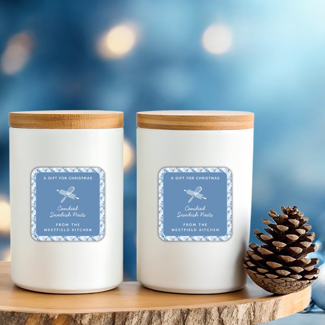 Adesivo Quadrado Presente de Comida de Natal Azul Dusty (Dusty Blue Christmas Holiday Food Gift Square Sticker Label)