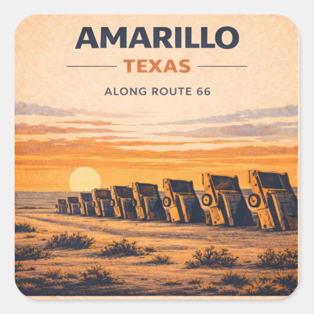 Adesivo Quadrado Presente de decalque da Amarillo Route 66 Sunset H (Frente)