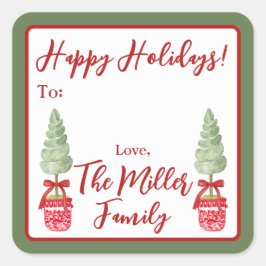 Adesivo Quadrado Presente de Feriado Tópico de Chinoiserie Vermelha