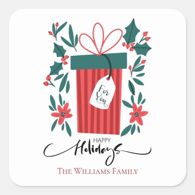 Adesivo Quadrado Presente De Férias Felizes E Flores (Frente)