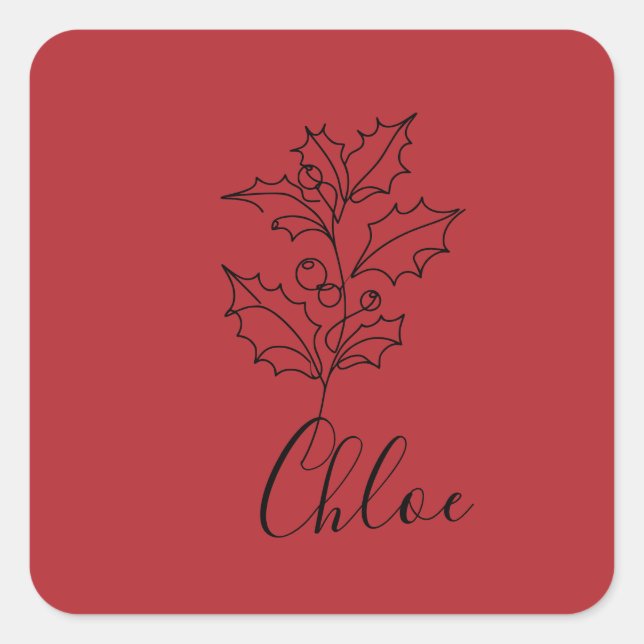 Adesivo Quadrado Presente de Flor de Nascimento Holly em Dezembro P (Frente)