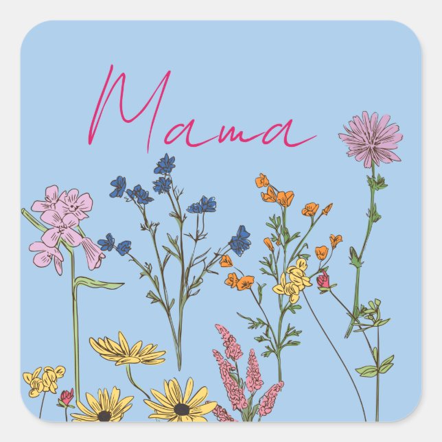 Adesivo Quadrado Presente de flores silvestres da mamãe (Frente)