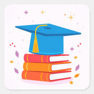 Adesivo Quadrado Presente de Formatura com Diploma, Sucesso Escolar