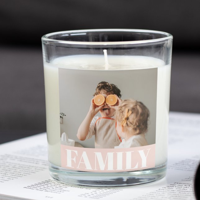 Adesivo Quadrado Presente de Foto da Família Rosa Moderno Pastel (Criador carregado)