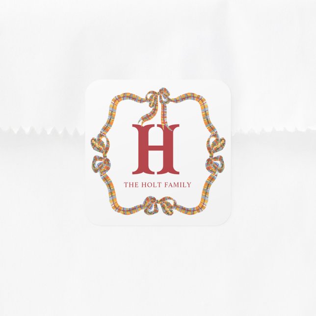 Adesivo Quadrado Presente de Garland Xadrez de Natal com Aquarela (Criador carregado)