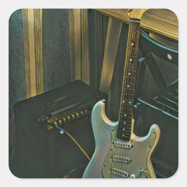 Adesivo Quadrado presente de guitarra de baixo acústico (Frente)