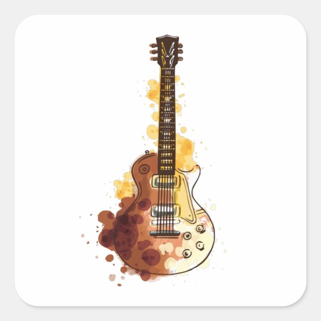 Adesivo Quadrado Presente de Ilustração de Guitarra de Cores Aquáti (Frente)