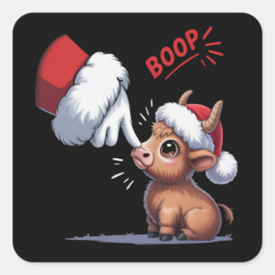 Adesivo Quadrado Presente de Natal com Mão Boop Vaca das Terras Alt