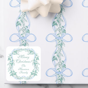 Adesivo Quadrado Presente de Natal da Garland Arco Azul de Aquarela