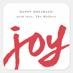 Adesivo Quadrado Presente de Natal de Joy Holiday com Script Manusc