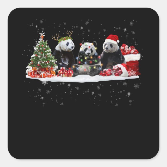 Adesivo Quadrado presente de natal de panda feliz para amantes de p (Frente)