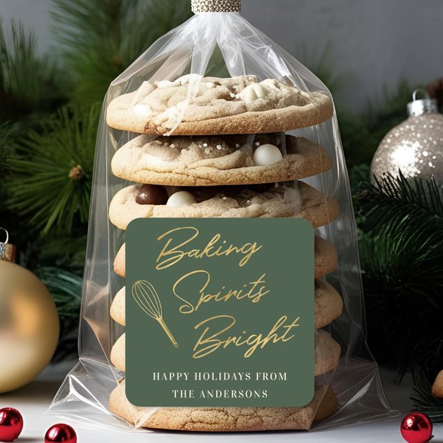 Adesivo Quadrado Presente de Natal de Panificação com Verde Escuro  (Criador carregado)