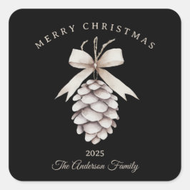 Adesivo Quadrado presente de Natal de pinecone branco creme persona