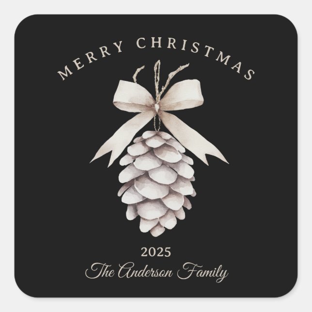 Adesivo Quadrado presente de Natal de pinecone branco creme persona (Frente)
